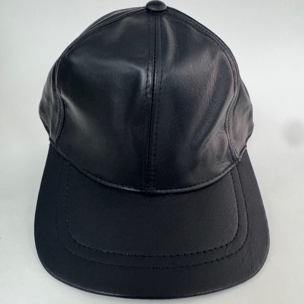 Men's Black Faux Leather Baseball Cap